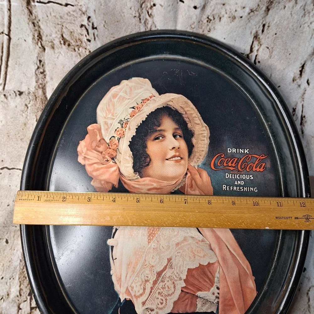 Vintage Coca-Cola 1914 Betty Girl Metal Serving Tray Oval 15 Inch Advertising‎